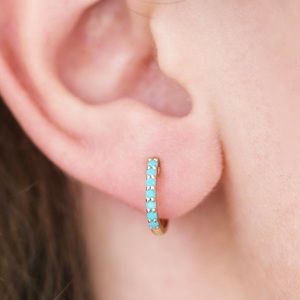 14k Solid Gold Turquiose Huggie Hoops